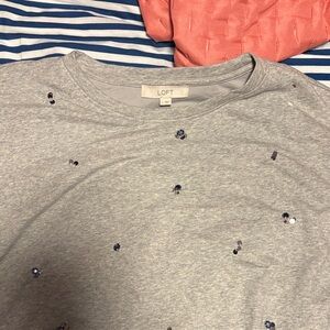 LOFT Light Gray Sequin Embellished Tee